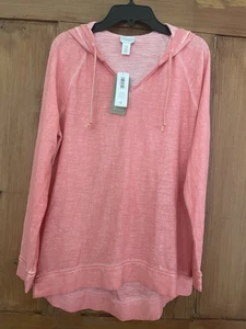 NWT Chicos Pigment Dye Pink Melon Mambo Hooded Pullover Top S/M - Picture 1 of 6