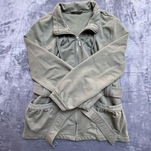 Chaqueta Verde Mujer Pequeña Sudadera con Cinturón Bolsillos Longitud Media Cremallera Completa Informal - Imagen 1 de 5