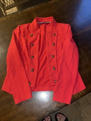 Chaqueta Blazer Tommy Hilfiger Roja De Colección Frente Abierto Algodón con Logo Botones Talla M Foto 1 de 4