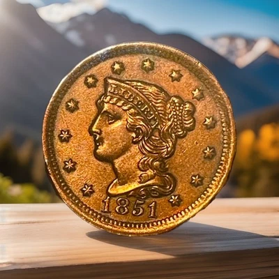 1851 Braided Hair Large Cent Uncirculated Red - Image 1 of 3