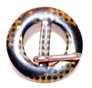 2 Zelluloid Gürtelschnallen schwarz gold gepunktet Metall Pins Vintage Art Deco wie abgebildet - Bild 1 von 1
