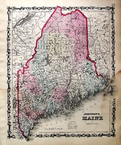 1820.Orig.Gogr.Karte von Maine..Cumberland,Lincoln.Jhnson's World Atlas,Etna - Bild 1 von 3