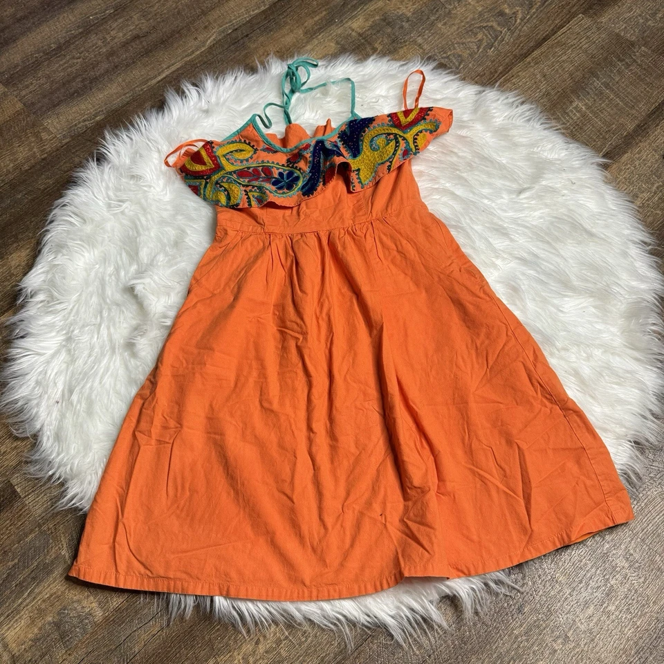 Judith March Orange Embroidered Halter Dress Size Medium Colorful Summer Dress - Image 1 of 2