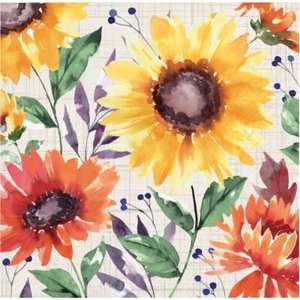 Fall Flowers Beverage Napkins Paper 16 Per Pack Fall Sunflowers Tableware - Picture 1 of 1