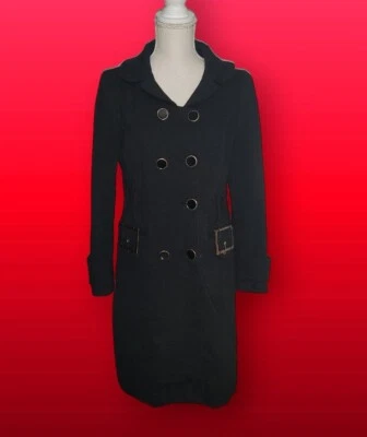 Body By Victoria 尺寸 6 黑色双排扣风衣腰带缺失  — 第 1/4 张图片