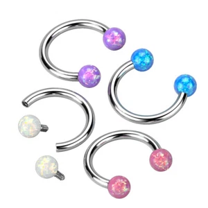 Opal Surgical Steel Circular Barbell Septum Ring Horseshoe Piercing - Picture 1 of 7