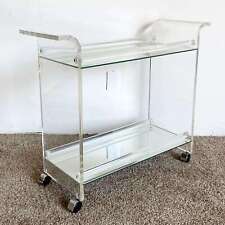 Postmodern Lucite Two Tier Mirrored Bar Cart
