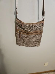 The Sak Lucia Crossbody Striped Crochet Bag Woodland Brown - Picture 1 of 8