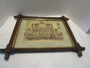 Antique Wood Adirondack Black Forest Carved Framed 1887 Print Military German - Picture 1 of 12