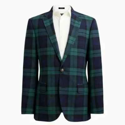 J Crew Thompson University Blazer Mens 36 Blue Green Plaid Wool Blend Slim NWT - Image 1 of 4