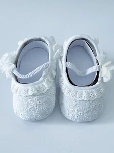 NEW Baby Girl Christening Ballet Cream White Embroidery Lace Flower Shoes 6-12M - Picture 1 of 12