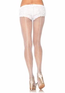 Pantyhouse Leg Avenue Fishnet con costura trasera blanca boda novia (E) - Imagen 1 de 1