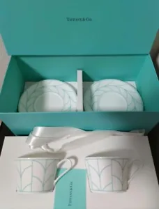 Tiffany & Co. Wheat Leaf Cup & Saucer Bone China Coffee Tea Pair Set White - Picture 1 of 3
