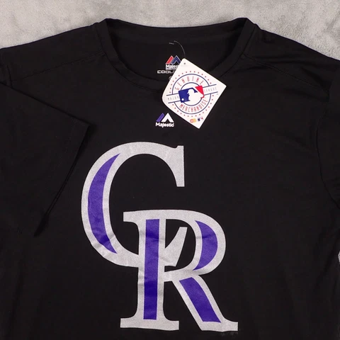 Colorado Rockies Shirt Adult Medium Black Cool Base Short Sleeve MLB Majestic Cover