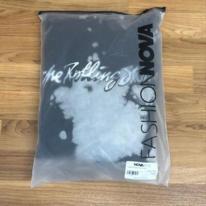 Fashion Nova Mens Rolling Stones Tie Dye Vintage Black Wash Hoodie Size L - Picture 1 of 4