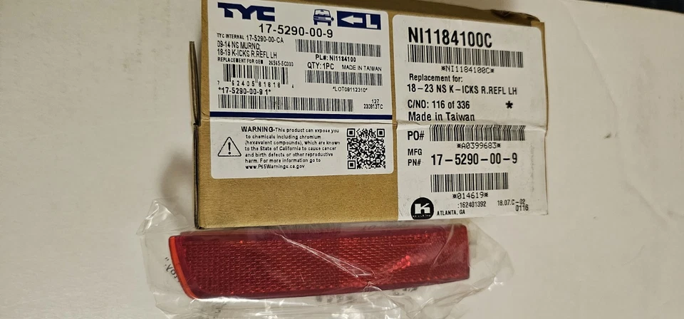 Nuevo reflector trasero izquierdo Nissan Juke 2011-17 certificado Capa TYC 17-5290-00-9 Foto 1 de 1