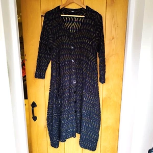 Ralston Black Multi Long Button Up Dress Cardigan Textured Stretch Lagenlook S - Picture 1 of 13