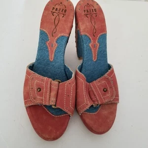 Pazzo Brand by Givit Blue Denim Faux Leather Wedge Heels SZ 7 1/2 - 8 - Picture 1 of 5
