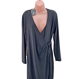 Pour Moi Bodycon Midi Dress Bryony Slinky Jersey Long Sleeve V-Neck UK 16 Black - Picture 1 of 19