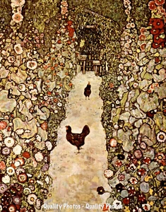 Chickens in Garden 8.5x11" Photo Print Gustav Klimt Symbolic Fine Art Landscape - Picture 1 of 2