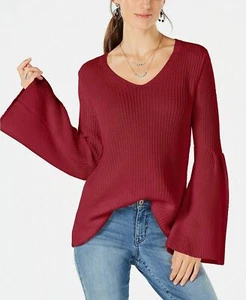 Style & Co. Women's Sweater V-Neck Pleat Sleeve Pullover Dark Red M - Picture 1 of 2