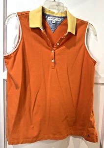 Tommy Hilfiger 1X Sleeveless Polo Tee Shirt Orange Yellow 100% Cotton Knit - Picture 1 of 3