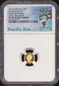 2017 Cook Islands $5 Proof .9999 Gold "Princess Diana" NGC PF 70 ULTRA CAMEO - Picture 1 of 2