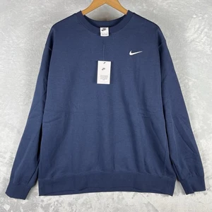 Nike Sweatshirt Mens 2XL Club Fleece Crewneck Pullover Navy CJ1614-419 NEW - Picture 1 of 9