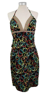 Moschino Jeans Vintage Y2K Black & Colourful Circle Halterneck Dress- UK 16 - Picture 1 of 9