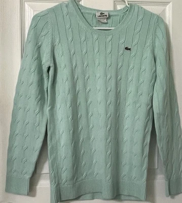 Vintage Lacoste  Blue Mint Green Cable Knit Sweater  Size 38 Alligator Logo - Image 1 of 4