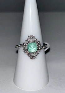 Size 7 PERFECTLY REMEMBERED LULLABY Mint Green Tourmaline Ring Rhodium BP - Picture 1 of 6