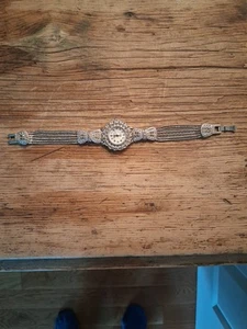 Vintage MAYFAIR QUARTZ womens watch rhinestones chain 7.25" L Read - Picture 1 of 12