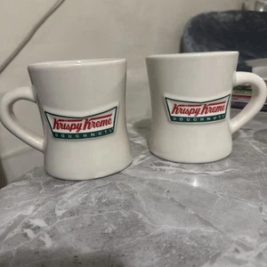 x2 KRISPY KREME Doughnuts Heavy Diner 12oz Mug Pair Of Chunky Cup Vintage - Picture 1 of 4