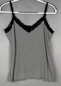 Top cami para mujer negro blanco a rayas encaje sin mangas cuello en V talla grande Y2K - Imagen 1 de 7
