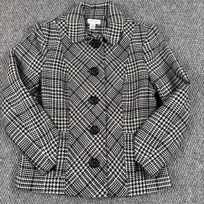 Christopher Banks Houndstooth Blazer Jacket Womens Small Black White Blue Lined - Image 1 of 4