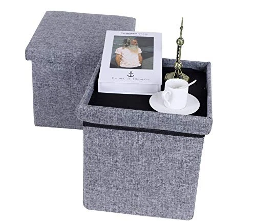 Huishun Linen Folding Storage Ottoman .Cube Footrest Seat Linen Small Coffee  - Image 1 of 4