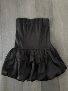 Tenshoppe Satin Laced Back Dress Womens Large Black Strapless Corset Bubble Hem - Picture 1 of 15