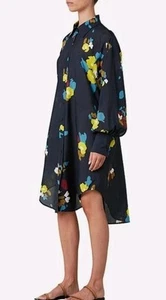 LEE MATHEWS Mauve Floral Shirt Dress Sz 0 Soft Silk Oversized AU 8 To 14 EASY - Picture 1 of 15