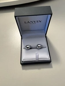 LANVIN PARIS Mens Polished  Oval Teardrop Metal Cufflinks Silver MSRP $380 - Picture 1 of 6