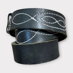 Vintage B.G. Street Belt Western Leather Embroidered Round Buckle Americana - Picture 1 of 10