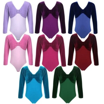 Mädchen Ballett Trikot Langarm Gymnastik Body Leotard Tanzbody Samt Overall - Bild 1 von 3