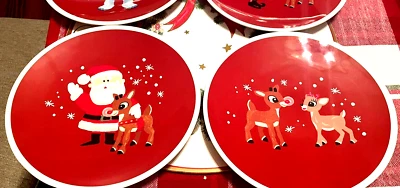 Pottery Barn holiday Rudolph Santa Christmas PLATE +UTENSIL Disney party SET 4 ! - Image 1 of 4