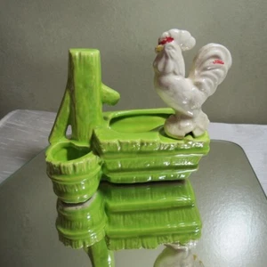 Vintage Hollywood Ceramics Calif Hand Made Rooster Planter Chartreuse - Picture 1 of 12