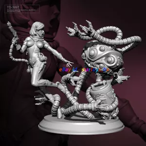 75mmH Space Girl & Robot Unpainted Resin Model Kit Unassembled Garage Kit Figure - Picture 1 of 6