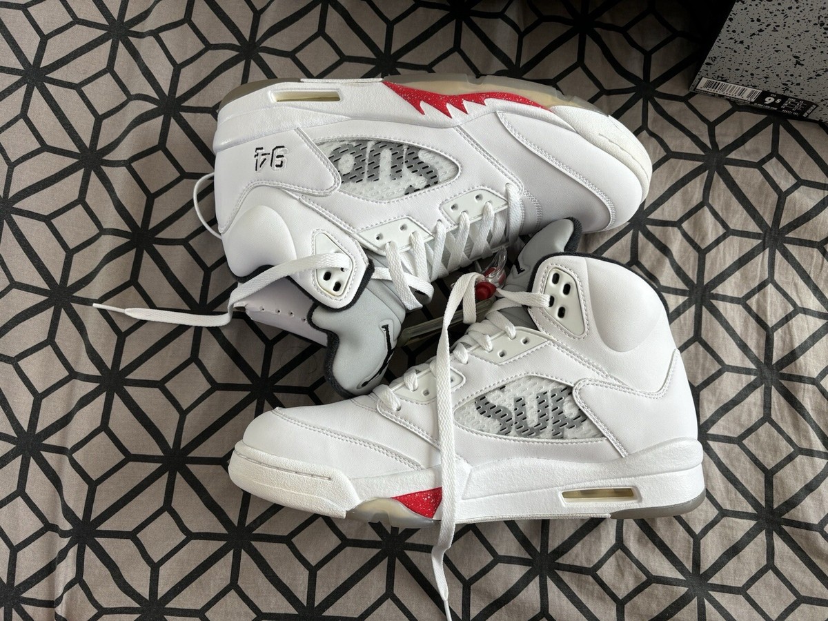 Supreme x Air Jordan 5 Retro White for Sale | Authenticity Supreme x Air Jordan 5 Retro White for Sale | Authenticity