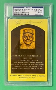 HEINIE MANUSH AUTOGRAPH 1964 DATE HOF YELLOW PLAQUE PSA/DNA AUTHENTIC TIGERS - Picture 1 of 1