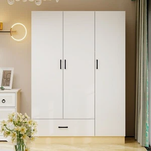 3 Doors White Wooden Armoire Wardrobe Closet Bedroom Freestanding Storage Closet - Picture 1 of 7