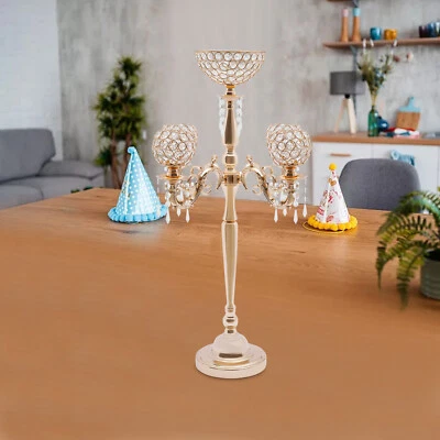 5 Arms Crystal Candelabra Wedding Centerpiece Stand Votive Candle Holder Gold - Image 1 of 4