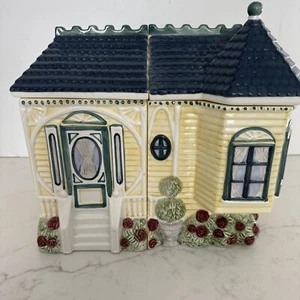 2 Pc Vintage Canister Set Victorian House Grannycore Kitchen Cracker Barrel 1998 - Picture 1 of 12