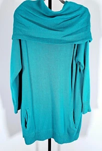 Ashley Stewart Cowel Neck Tunic Sweater Pockets-Turqoise-SZ 18/20 - Picture 1 of 8